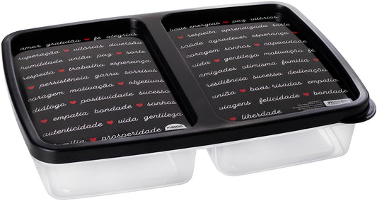 Pote com 2 Divisórias Preto 1,1L - Plasútil