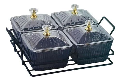 Conjunto Pote com Tampa Acrílico Frutas Secas Suporte - Top Rio