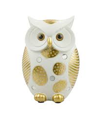 Coruja Branca Detalhes Dourado 16cm - Resina Animais