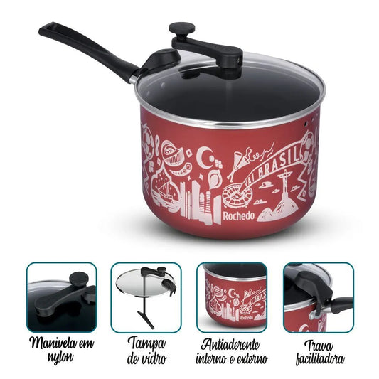 Pipoqueira Rochedo 20cm Antiaderente Vermelho