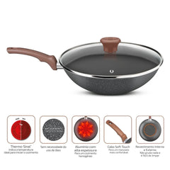 Frigideira Wok Antiaderente Natural Stone 28cm - Rochedo