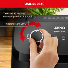 Fritadeira sem Óleo Air Fryer Arno Mega 7,5L - Preta AFM7