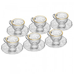 Conjunto 6 Xícaras de Café com Pires New Butterfly Fio de Ouro 80ml Cristal Ecológico - Lyor