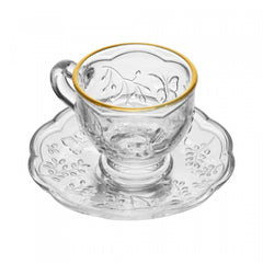 Conjunto 6 Xícaras de Café com Pires New Butterfly Fio de Ouro 80ml Cristal Ecológico - Lyor
