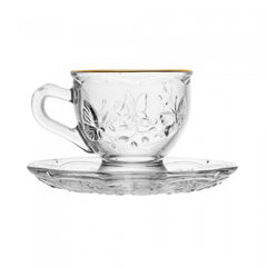 Conjunto 6 Xícaras de Café com Pires New Butterfly Fio de Ouro 80ml Cristal Ecológico - Lyor