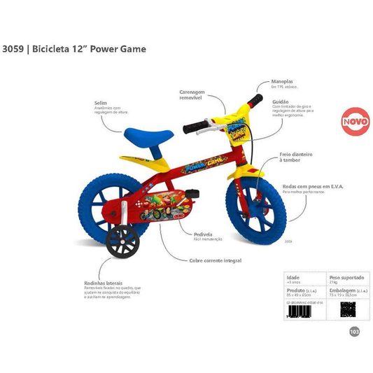 Bicicleta Power Game Aro 12 - Bandeirante