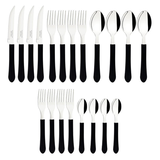 Faqueiro Leme em Aço Inox 20 Peças Preto - Tramontina