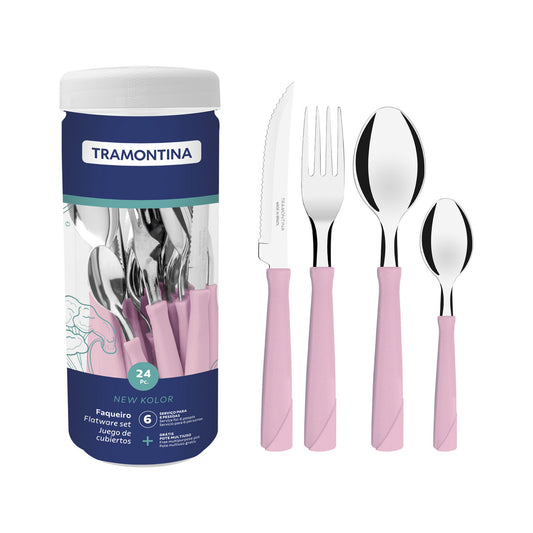 Faqueiro Rosa em Aço Inox 24 Peças - Tramontina