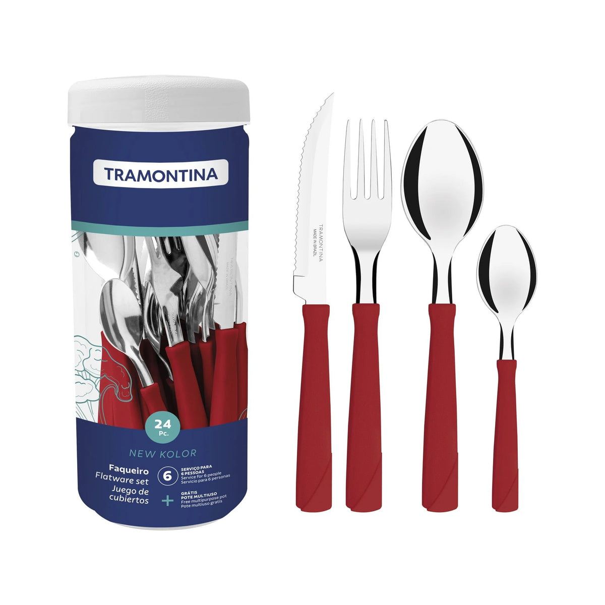 Faqueiro Aço Inox 24 Peças Vermelho - Tramontina