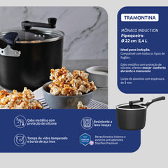 Pipoqueira Mônaco Antiaderente Starflon Premium Preto 22 cm 5,4 L - Tramontina