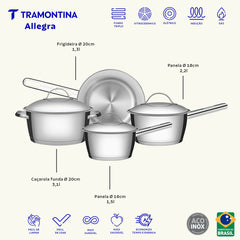 Jogo de Panelas Aço Inox 4 Peças - Tramontina