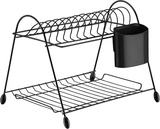 Escorredor de Louça 2 Andares e 12 Pratos Preto - Utimil