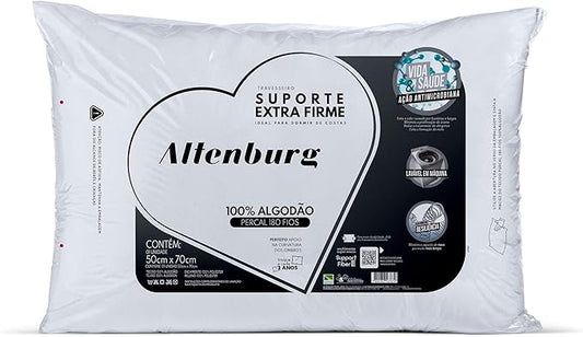 Travesseiro Suporte Extra Firme Altenburg Extra Branco Capa Percal 180 Fios 100% Algodão