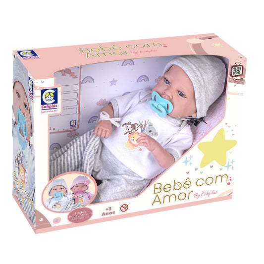 Boneca Bebê com Amor Pijama Cinza - Cotiplas