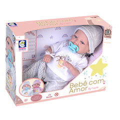 Boneca Bebê com Amor Pijama Cinza - Cotiplas