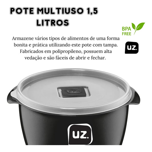 Pote Multiuso Premium 1,5L Preto - Uz