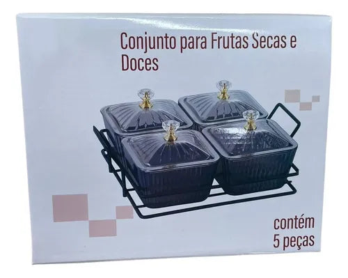 Conjunto Pote com Tampa Acrílico Frutas Secas Suporte - Top Rio