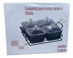 Conjunto Pote com Tampa Acrílico Frutas Secas Suporte - Top Rio