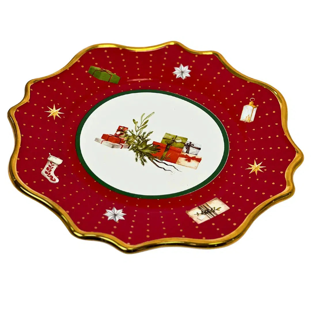 Porta Torta Cerâmica Christmas Gifts com Ouro - Scalla