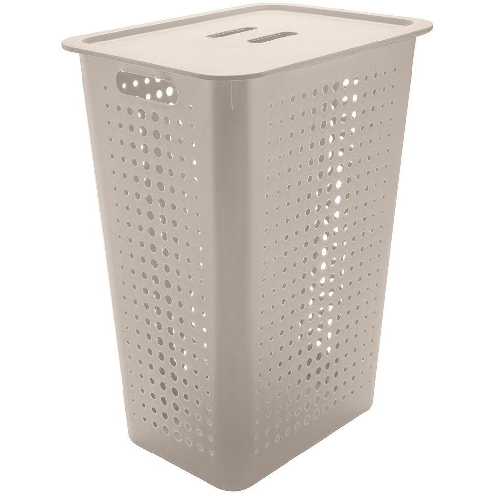 Cesto de Roupas Bege com Tampa 47L - Martiplast