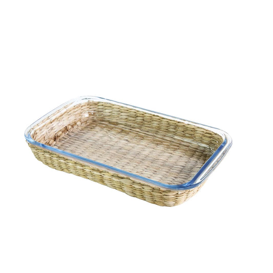 Travessa de Vidro Retangular em Rattan - Full Fit